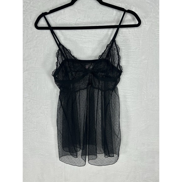 Victorias Secret XL 90's Black Sheer Dotted Flyaway Babydoll Coquette Whimsigoth - Picture 3 of 13